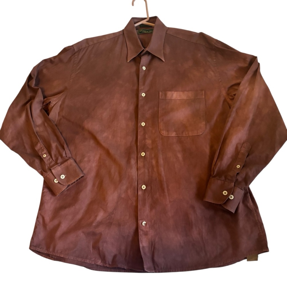 Principe Men's 41-16 34/35 Maroon Button-up Long Sleeve Shirt Made in Italy